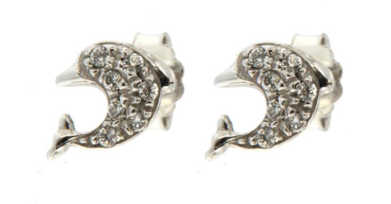 Orecchini in oro b 750/1000 delfini zirconi 