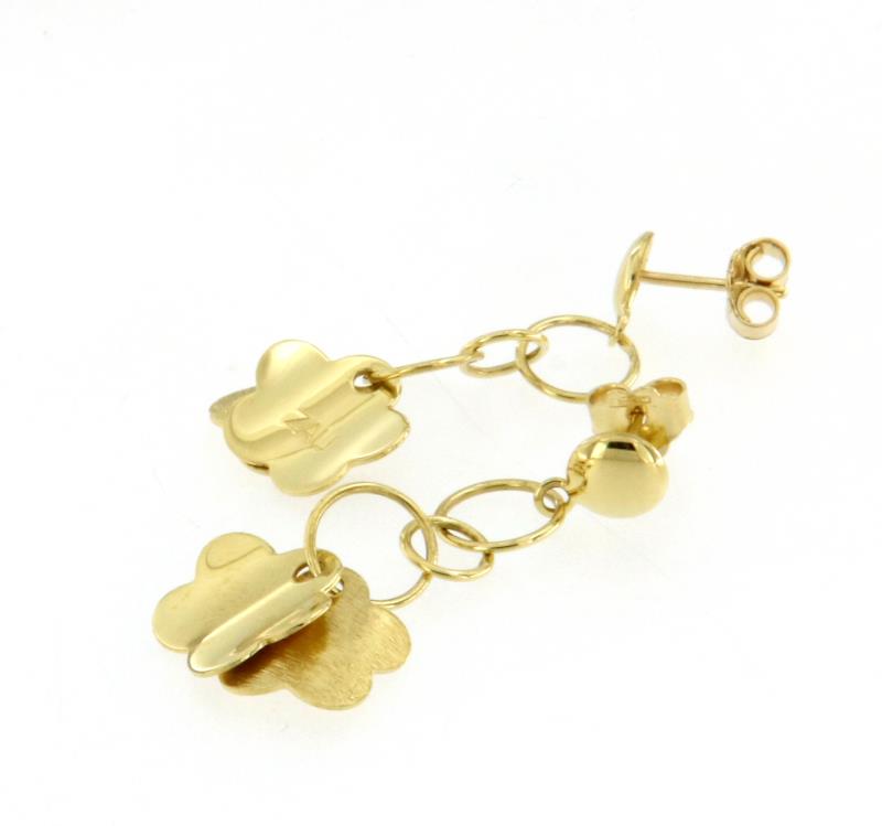 Orecchino in oro giallo 750\1000 pendente quadrifoglio
